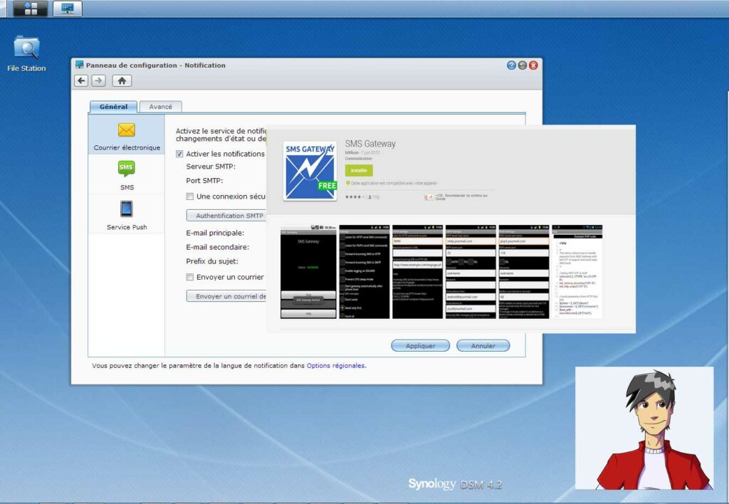 Mise en place de la notification sur un NAS Synology avec le SMTP d'OVH et une passerelle SMS sous Android