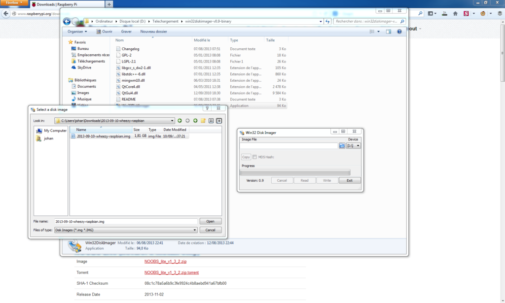 05 mise en place de raspian sur la carte SD avec Win32 Disk Imager 1 2