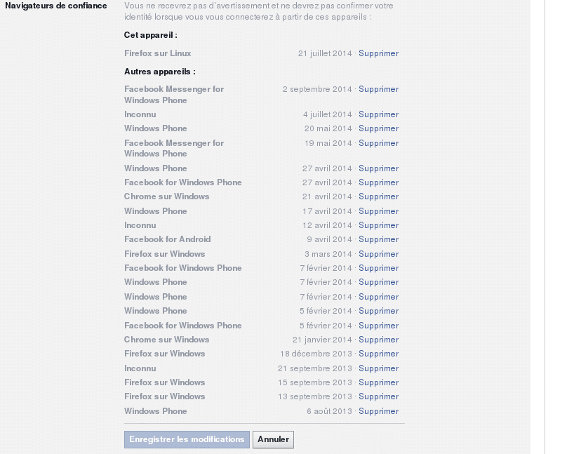 suppression des navigateurs connu acebook 1 3